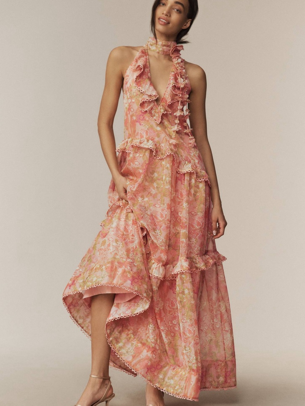 BHLDN Landon Organza 3D ruffle maxi dress